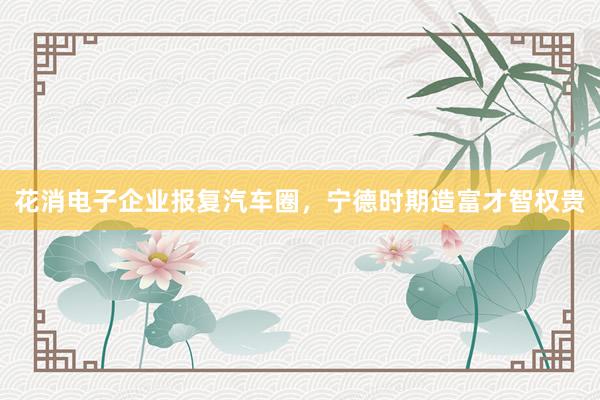 花消电子企业报复汽车圈，宁德时期造富才智权贵